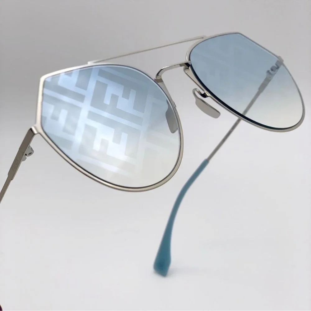 HOLD NEW FENDI FF0194/S WH1 7R LIGHT BLUE AVIATOR SILVER FANTASY LOGO LENS - Picture 2 of 14